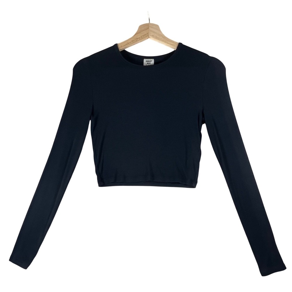 Aritzia Black Ribbed Cropped Long Sleeve T-Shirt Small Sunday Best Capsule